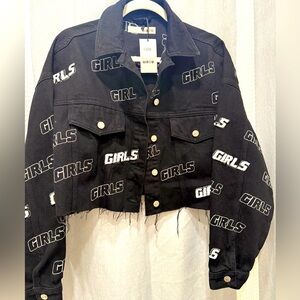 NWT: Top Shop Black Jean Jacket Girls Logo